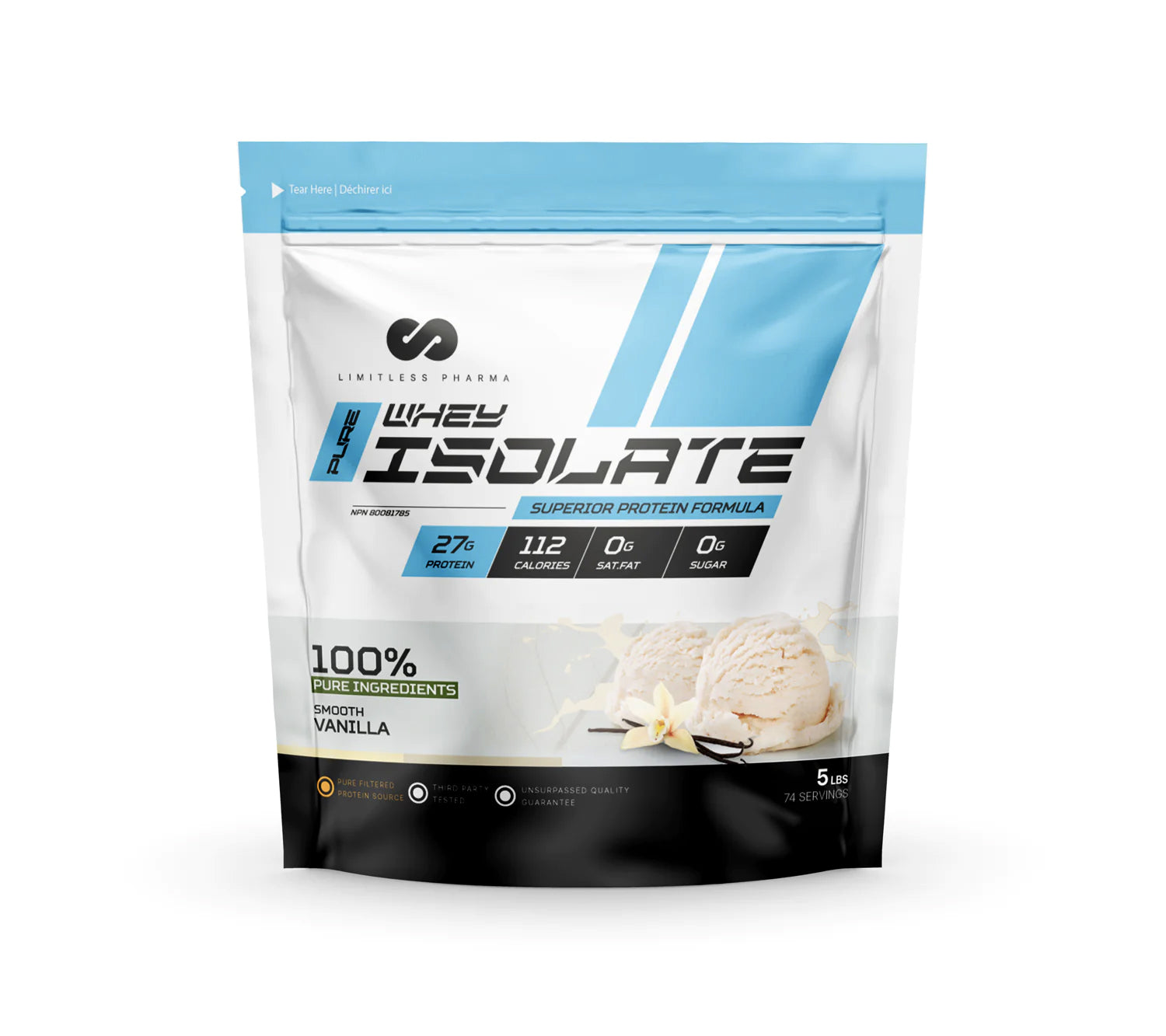 Isolat de protéines de lactosérum - Limitless Pharma - Vanille - 5lbs